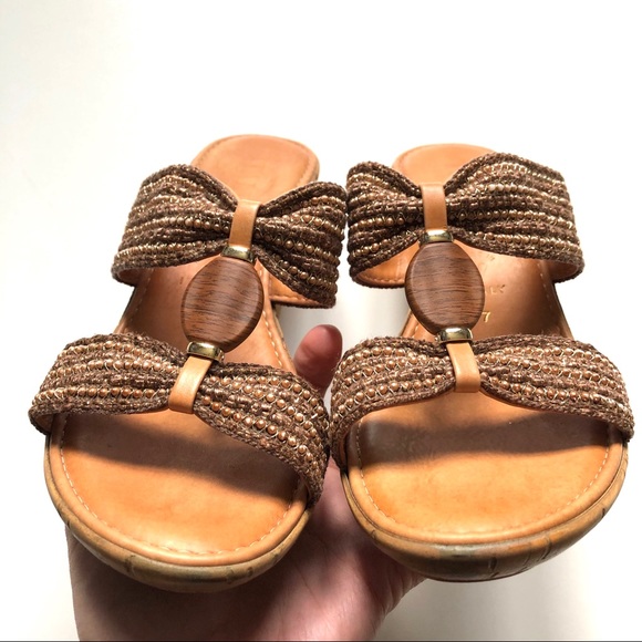 Italian Shoemakers Shoes | Italian Shoemakers Tan Beaded Cork Wedge Sandals | Poshmark